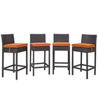 Modway Convene 4 Piece Outdoor Patio Pub Set - Espresso Orange-Synthetic Rattan Weave