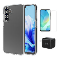 AXS Starter Kit Bundle - Ultra Clear Case, Screen Protector & 30w Charger for Samsung Galaxy A16-Drop-tested, scratch resistant phone case with shock absorbing air pockets