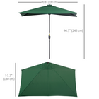 Outsunny Half Patio Umbrella with 5 Ribs - 8' - Green-Convenient set up and take down with the crank handle