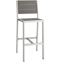 Modway Shore Outdoor Patio Aluminum Armless Bar Stool - Silver Gray-Modern Outdoor Bar Stool