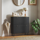 HOMCOM Narrow Shoe Storage Cabinet with Adjustable Shelves - Black-Tabletop provides additional display and storage space