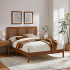 Modway Sirocco Rattan and Wood Full Platform Bed - Walnut-Rubberwood Frame