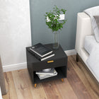HOMCOM Nightstand with Fluted Panel - Black-Versatile as a nightstand or side table with a space-saving design