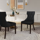 Manhattan Comfort Reine 19.7" Traditional Velvet Upholstered Dining Chairs - Black and Walnut - Set of 2-Frame Made of Solid Beech Wood with Rich Walnut Finish