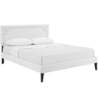 Modway Ruthie Vinyl Queen Platform Bed with Squared Tapered Legs - White-Wood Frame / Particleboard Panel