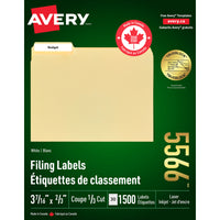 Avery 5566 Permanent Inkjet/Laser Filing Labels with TrueBlock, White, 1500 Pack-Ideal for all types of file folders, documents, binders and small objects