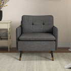 HOMCOM Modern Accent Chair with Wide Lounge Seat - Steel Legs - Button Tufted for Bedroom - Dark Grey-Adjustable foot pads keep it stable and balanced on uneven floor
