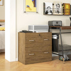 Vinsetto 2-Drawer Lateral Filing Cabinet with Lock - Light Brown-Lockable with 2 keys, secures your privacy and important files