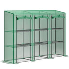 Outsunny Lean-to Mini Greenhouse with 3 Tier Shelves & 3 Roll-Up Doors - Green- Three-tier plant shelf maximizes storage for gardening essentials
 