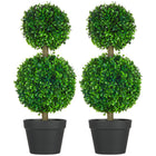 HOMCOM 23.6" Artificial Boxwood Topiary Tree - Green - 2 Pack-Two pack of ball-shaped boxwood trees 
