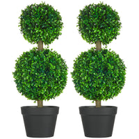 HOMCOM 23.6" Artificial Boxwood Topiary Tree - Green - 2 Pack-Two pack of ball-shaped boxwood trees 