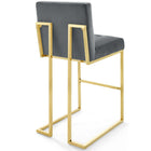 Modway Privy Gold Stainless Steel Performance Velvet Bar Stool - Gold Charcoal-Non-Marking Foot Caps