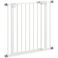 PawHut 29"-32" Wide Pet Gate with Door Dog Barrier Indoor for Stairs - White-Slide and lift the handle to pass through