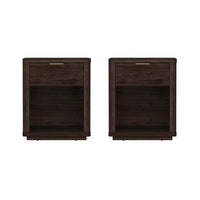 Manhattan Comfort Evelyn 20" Modern 1-Drawer Nightstand 2-Piece Set - Brown-Modern Nightstand for Bedroom and Living Room Use. Set of 2