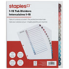 Staples Pre-Printed Index Dividers - 1-15 - Fashion Colours-Tab dividers are numbered 1 through 15 to keep documents organized