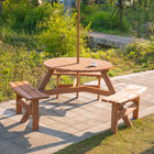 Outsunny Picnic Table Bench Set with Umbrella Hole for 6 People - Brown-5-Level adjustable reclining position, including flat, to meet specific needs