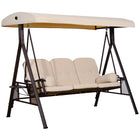 Outsunny 3-Seater Porch Swing Heavy Duty with Tilt Canopy - Beige-Heavy duty freestanding outdoor swing comfortably holds 3 people for lounging experience
