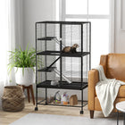 PawHut 54" H 4-Tier Rolling Small Animal Cage with Shelf - Black-A removable tray combine with an upper net to capture dirt easily 