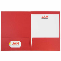 JAM Paper Two-Pocket Textured Linen Business Folders - Red - 6 Pack-Red Linen Folder