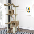 PawHut 70.5" Large Cat Tree with Scratch Post and Condo - Beige-Scratching post covered with sisal rope spares your furniture from sharp claws 