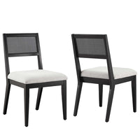 Modway Nimba Faux Rattan Fabric Dining Chairs - Heathered Weave Light Grey - 2 Pack-Set of 2 Armless Dining Chairs