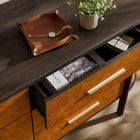 Modway Coralie Curved 6-Drawer Vegan Leather Oval Dresser - Walnut Tan-Gold-tone Handles
