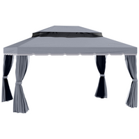 Outsunny 13 ft W x 10 ft L Patio Gazebo - Outdoor Gazebo Canopy - Dark Grey-With mesh and curtain sidewalls