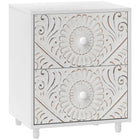 HOMCOM Nightstand, Mid-Century Style for Bedroom - White-Mid-century style front with unique carvings enhances room aesthetics