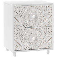 HOMCOM Nightstand, Mid-Century Style for Bedroom - White-Mid-century style front with unique carvings enhances room aesthetics