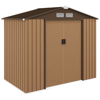 Outsunny 7' x 4' x 6' Garden Storage Shed with Steel Foundation Kit & Double Doors - Yellow-Ample storage space for garden tools, lawn care equipment, supplies and more
