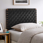 Modway Sparta Weave Vegan Leather Twin Headboard - Walnut Black-Wood Frame