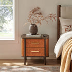 Modway Coralie 2-Drawer Curved Vegan Leather Nightstand - Walnut Tan-Two Wide Storage Drawers