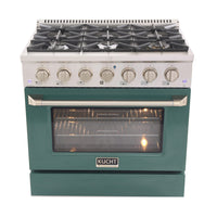 Kucht 36" KDF Series Pro Style Natural Gas Dual Fuel Range - Stainless Steel/Green-Cook and bake like a pro with the extra-large convection oven with 5.2 cu. ft. of capacity, 5-rack configuration and extra-large oven window