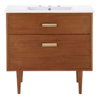 Modway Cassia 36" Bathroom Vanity - Natural/White-Mid-Century Bathroom Vanity