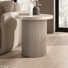 Hudson&Canal Isa 22" Wide Round Fluted Side Table - Alder White-Base features thin vertical fluting accents around all sides