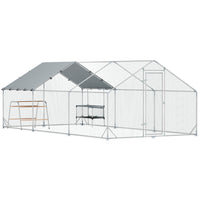 PawHut Large Metal Chicken Coop with Waterproof Cover - 9.8' x 19.7' x 6.4' - Silver-Spacious 194 sq. ft (18 m²) area comfortably accommodates 18-24 chickens 
