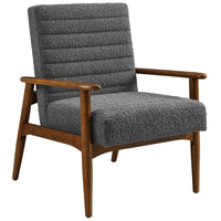 Modway Jensen Boucle Fabric Accent Chair - Walnut Charcoal-Boucle Fabric Upholstery