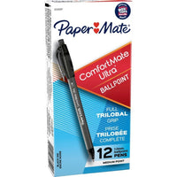 Paper Mate Comfortmate Ultra Ballpoint Pens Retractable – 1.0mm – Black – 12 Pack  -Rubberized triangular barrel offers unsurpassed comfort