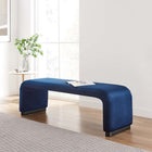 Modway Koda Performance Velvet Waterfall Long Bench - Black/Midnight Blue-Stain-Resistant Fabric