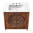 Modway Vernon 30" Fluted Wood Vanity Cabinet With Sink - Walnut/White-Ceramic Sink With Integrated Countertop