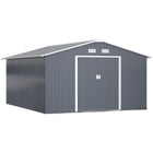 Outsunny 11' x 13' Garden Storage Shed with Foundation Kit - Dark Grey-Spacious design to store all your outdoor tools, equipment and gardening gear

