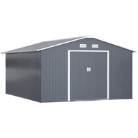 Outsunny 11' x 13' Garden Storage Shed with Foundation Kit - Dark Grey-Spacious design to store all your outdoor tools, equipment and gardening gear
