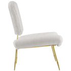 Modway Ponder Upholstered Sheepskin Fur Lounge Chair - White-Gold Stainless Steel Frame
