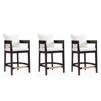 Manhattan Comfort Ritz 22" Mid-Century Modern Faux Leather Upholstered Counter Stool - Ivory and Dark Walnut - 3 Pack-Mid-Century Modern Counter Stool with Backseat Perfect for Bar and Kitchen Use. Set of 3