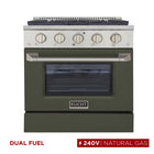 Kucht 30" KDF Series Pro Style Natural Gas Dual Fuel Range - Stainless Steel/Olive Green-Dual bake elements deliver powerful performance: 3,000 watts (base) and 850 watts (top), with a 3,500-watt broiler for intense top heat