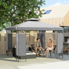 Outsunny 10 ft W x 10 ft L Canopy Gazebo - Double Roof Outdoor Gazebo - Light Grey-Splash-resistant polyester canopy with drainage holes prevents water pooling