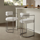Modway Huron Curved Back Fabric and Metal Counter Stool - Silver Cream-OEKO-TEX STANDARD 100 Certified Upholstery