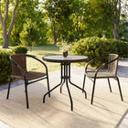 Flash Furniture 28" Round Glass Metal Table with Dark Brown Rattan Edging & 2 Dark Brown Rattan Stack Chairs-Designed for Indoor and Outdoor Use