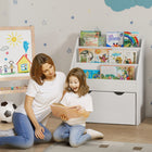 Qaba Kids Bookshelf with 3 Tier Display Shelves, Drawer for Nursery - White-Wheeled bottom drawer glides smoothly for quick access
