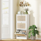 HOMCOM Rattan Shoe Storage Organizer with 3 Flip Drawers - White-Melamine-faced particleboard for easy cleaning